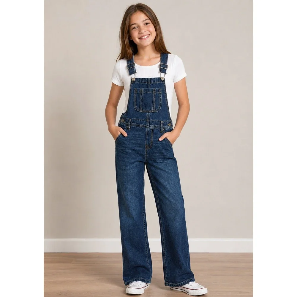 Cat & Jack Girls Medium Wash Denim Overalls Straight Leg Size M 8